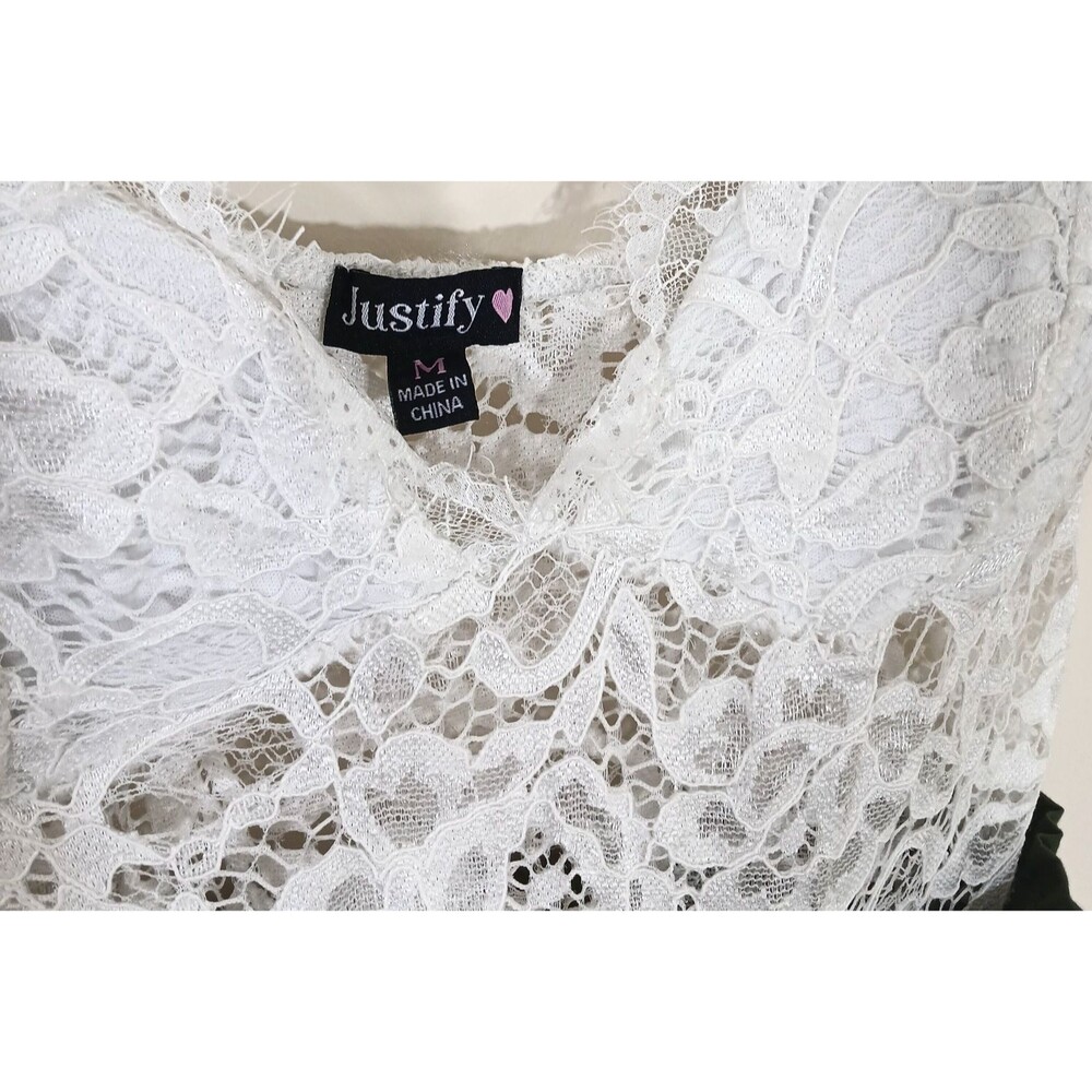 Sleeveless White Lace Top Jumpsuit With Pockets Paper Bag Waist Tall Pull-on M - Picture 5 of 5
